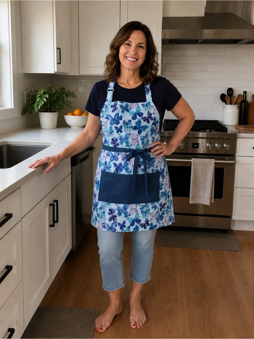 Handmade, Reversible Cotton Apron, Adjustable Neck Strap, Standard Adult Size